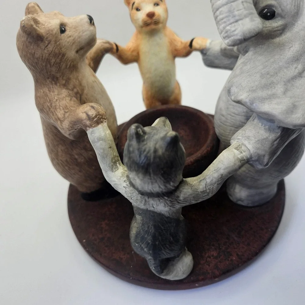 Y2K VTG Penco Animals Holding Hands Circle Tealight Candle Holder Elephant Bear
